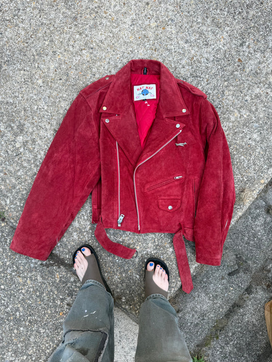 Vintage Red Suede Moto Jacket