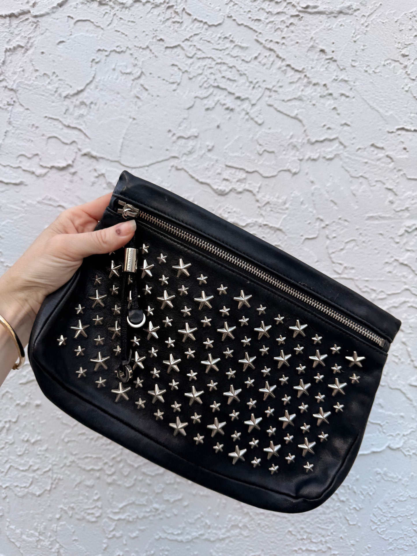 Jimmy Choo Leather Star Studded Clutch