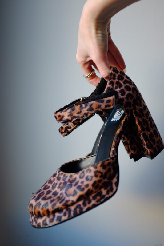 1990s Leopard Chunky Platform Heels 8.5