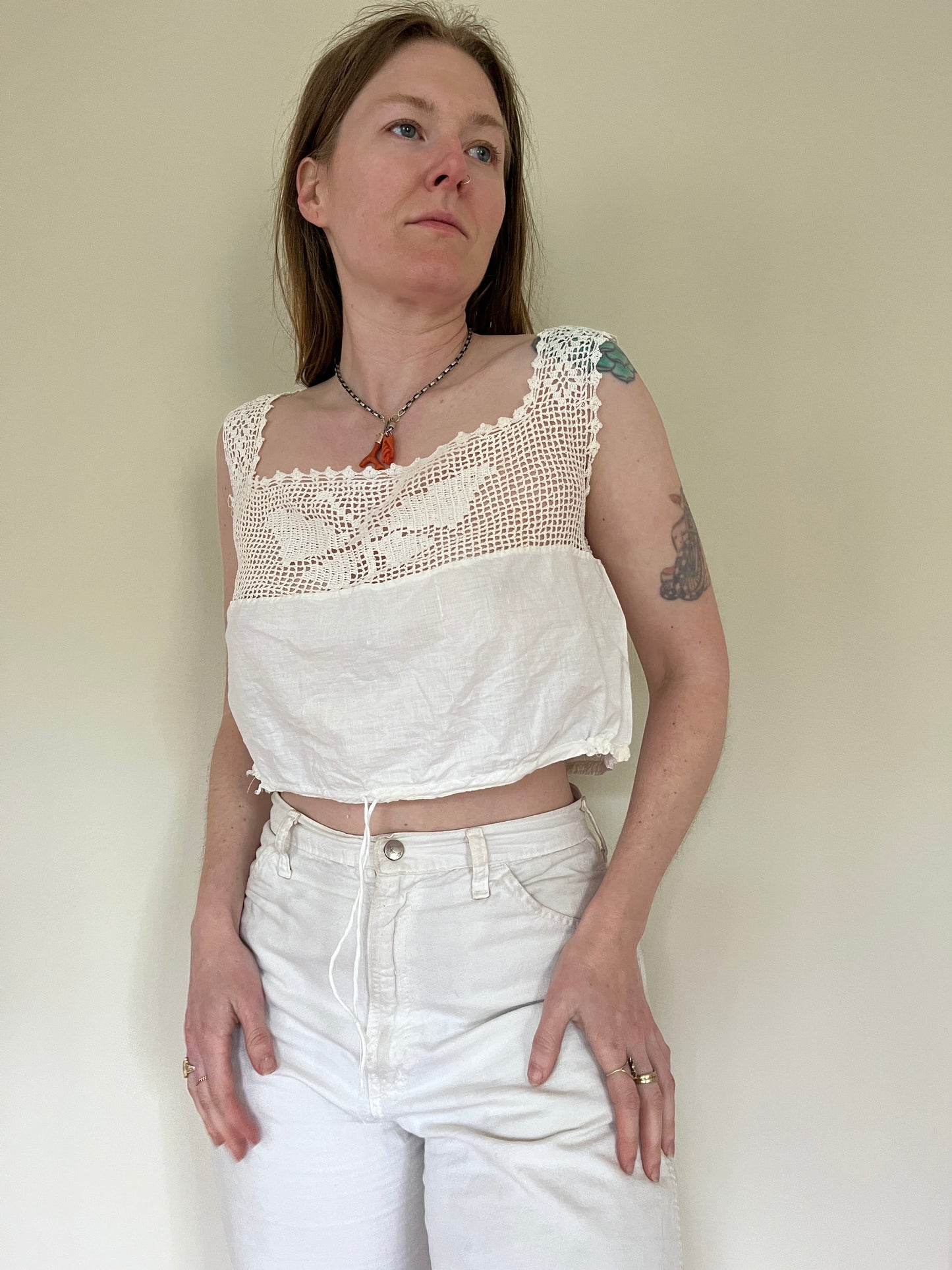 Antique White Camisole Butterfly Crochet