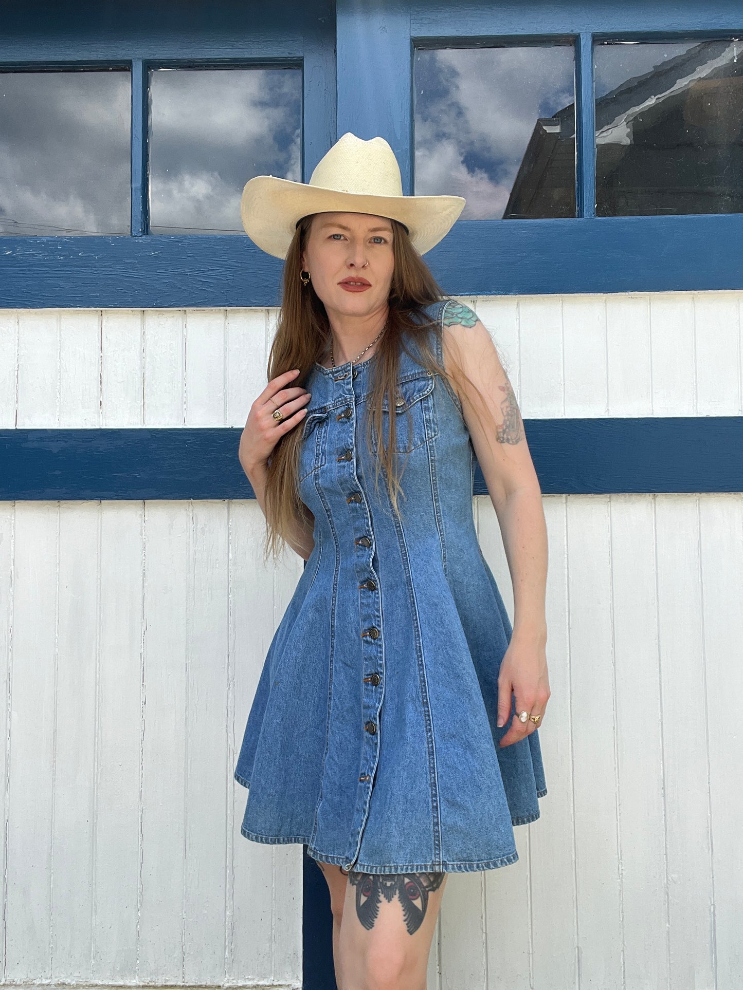 Vintage 1980s 1990s Button Up Denim Mini Dress