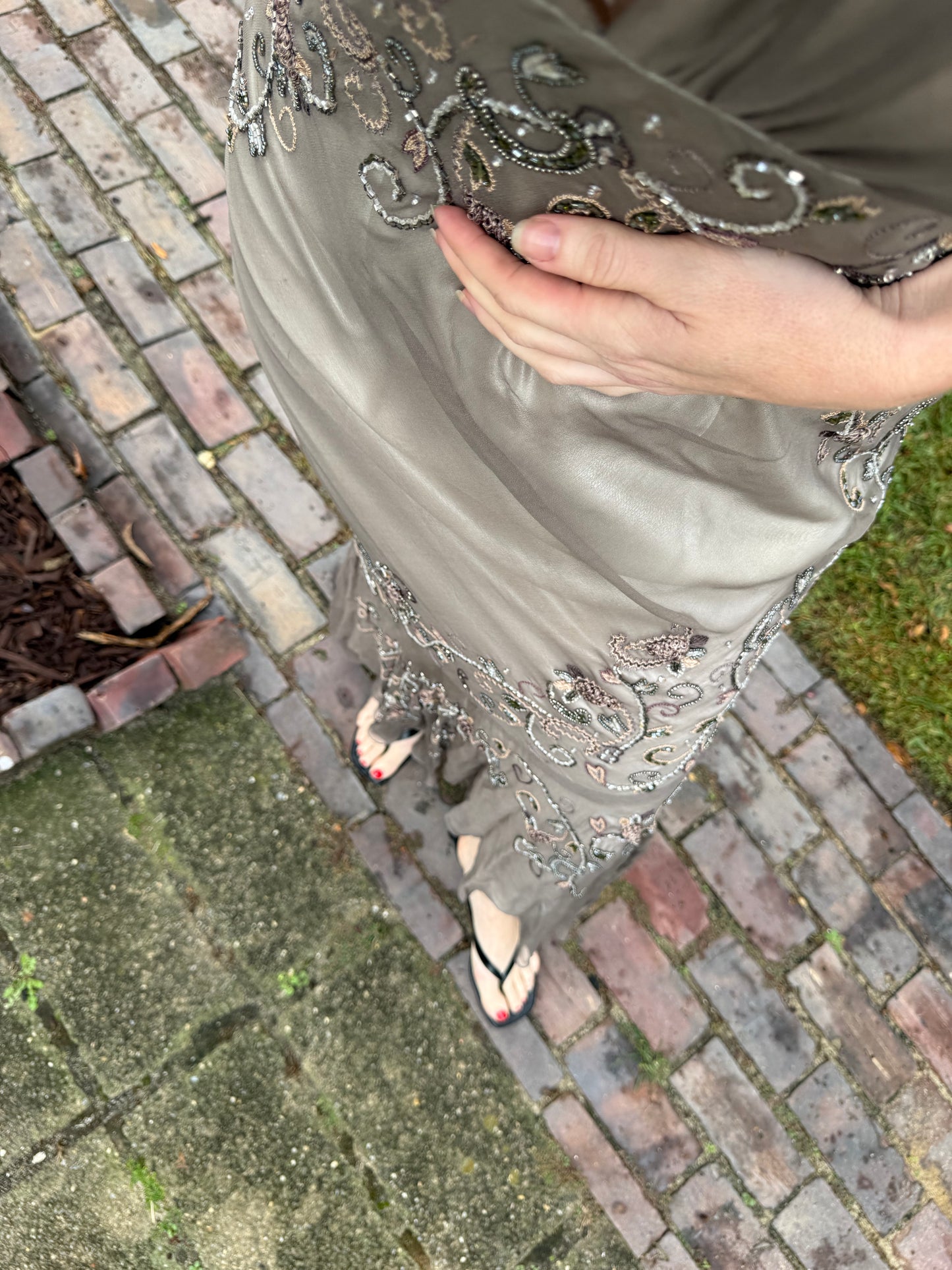 1990s 100% Silk & Beaded Scala Dress L