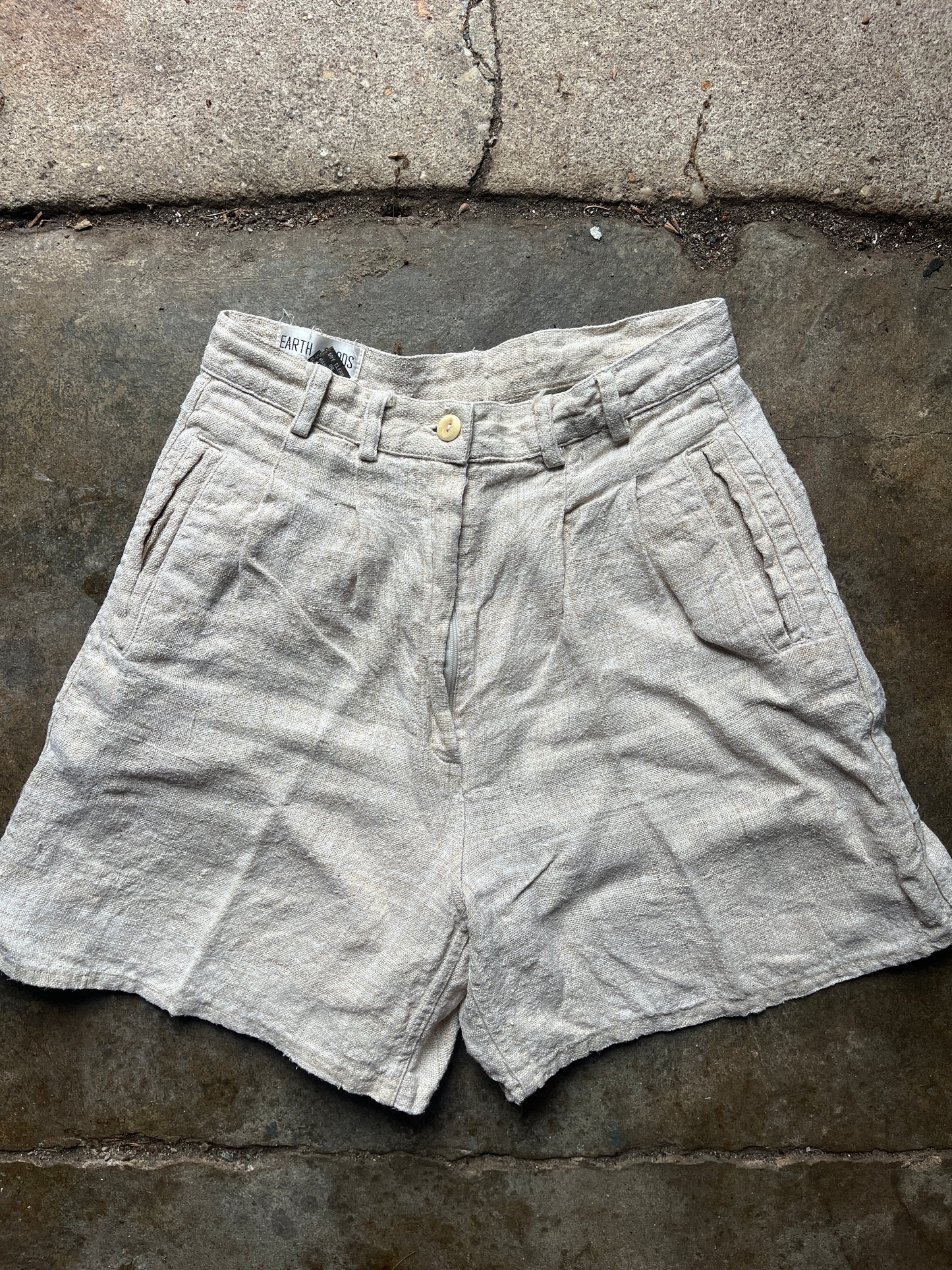 1990s Cream Hemp High Waisted Shorts 24"