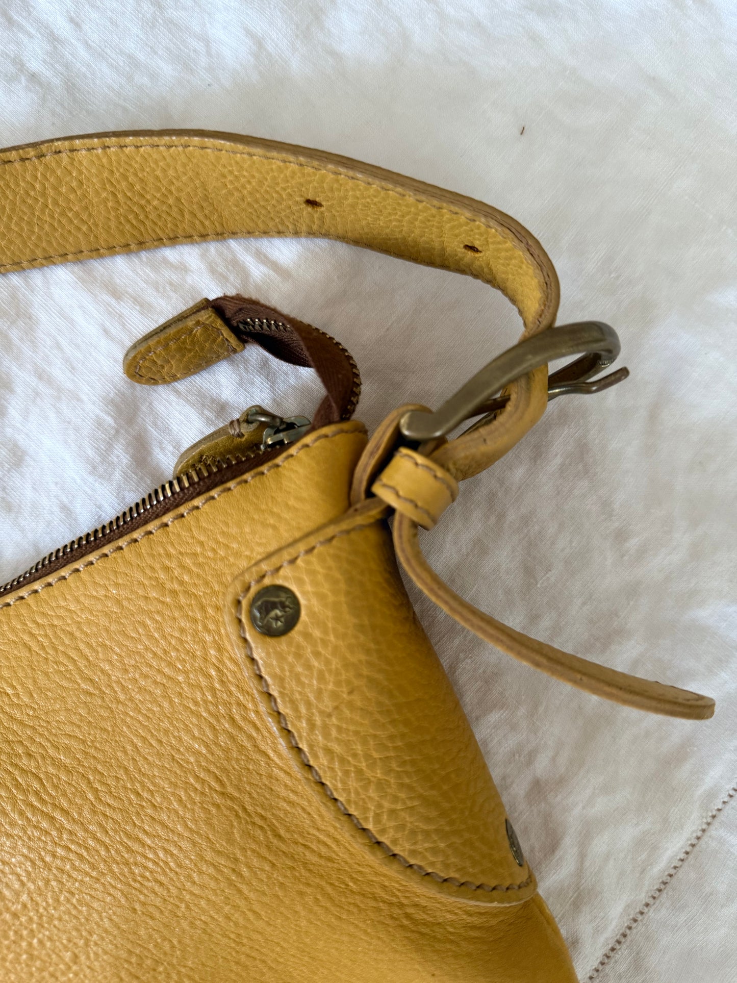 1990s Yellow Leather Il Bisonte Hobo Shoulder Bag