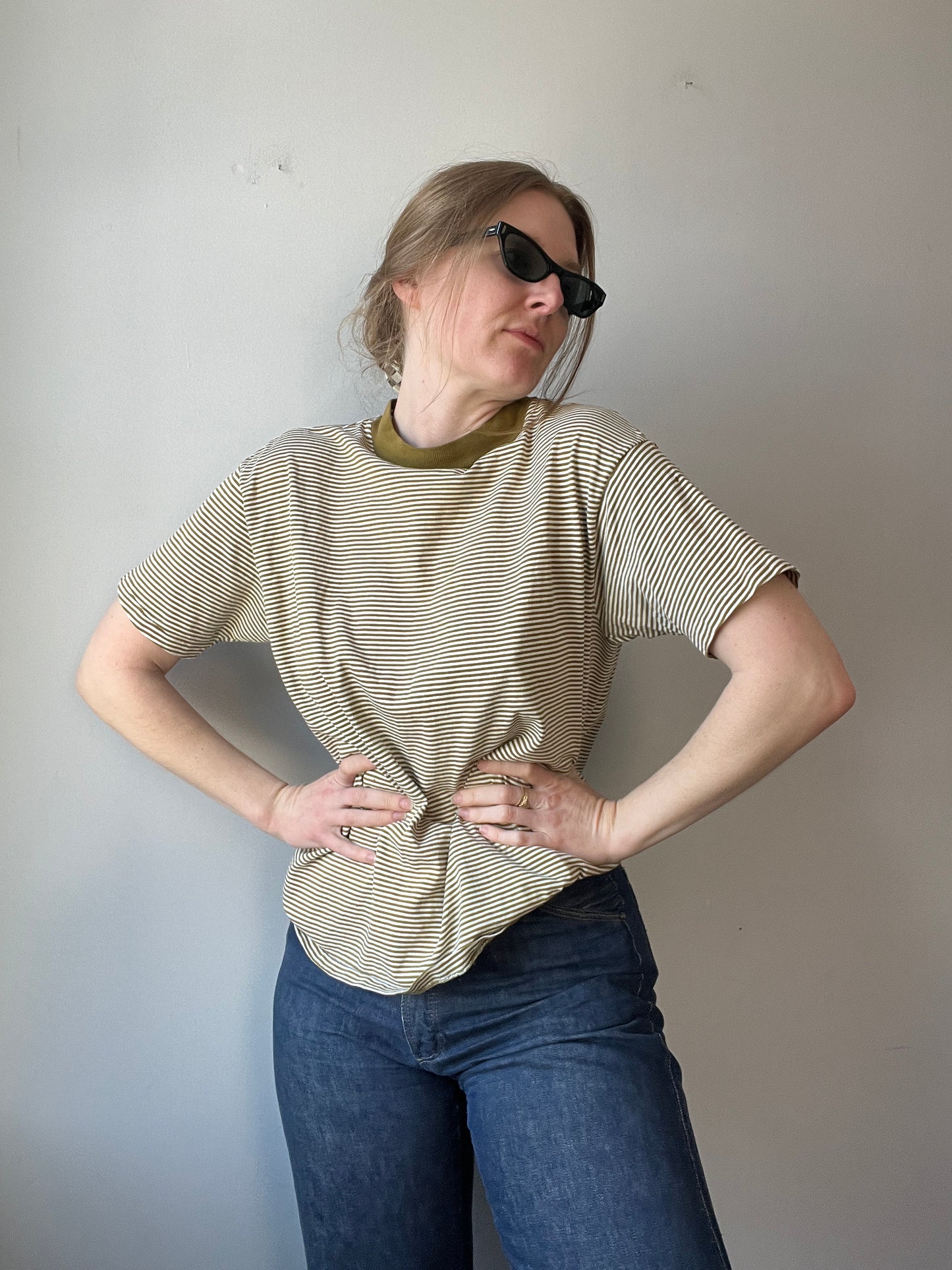 1970s Avocado Green Striped Tee