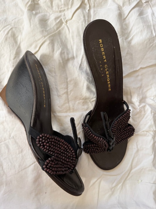 Vintage Robert Clergerie Brown Dragonfly Wedge Heels 36.5