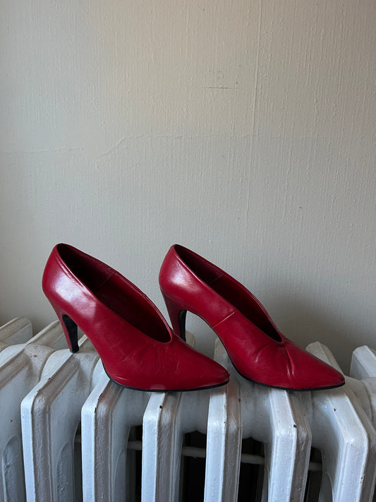 Vintage Red Leather Italian Heels