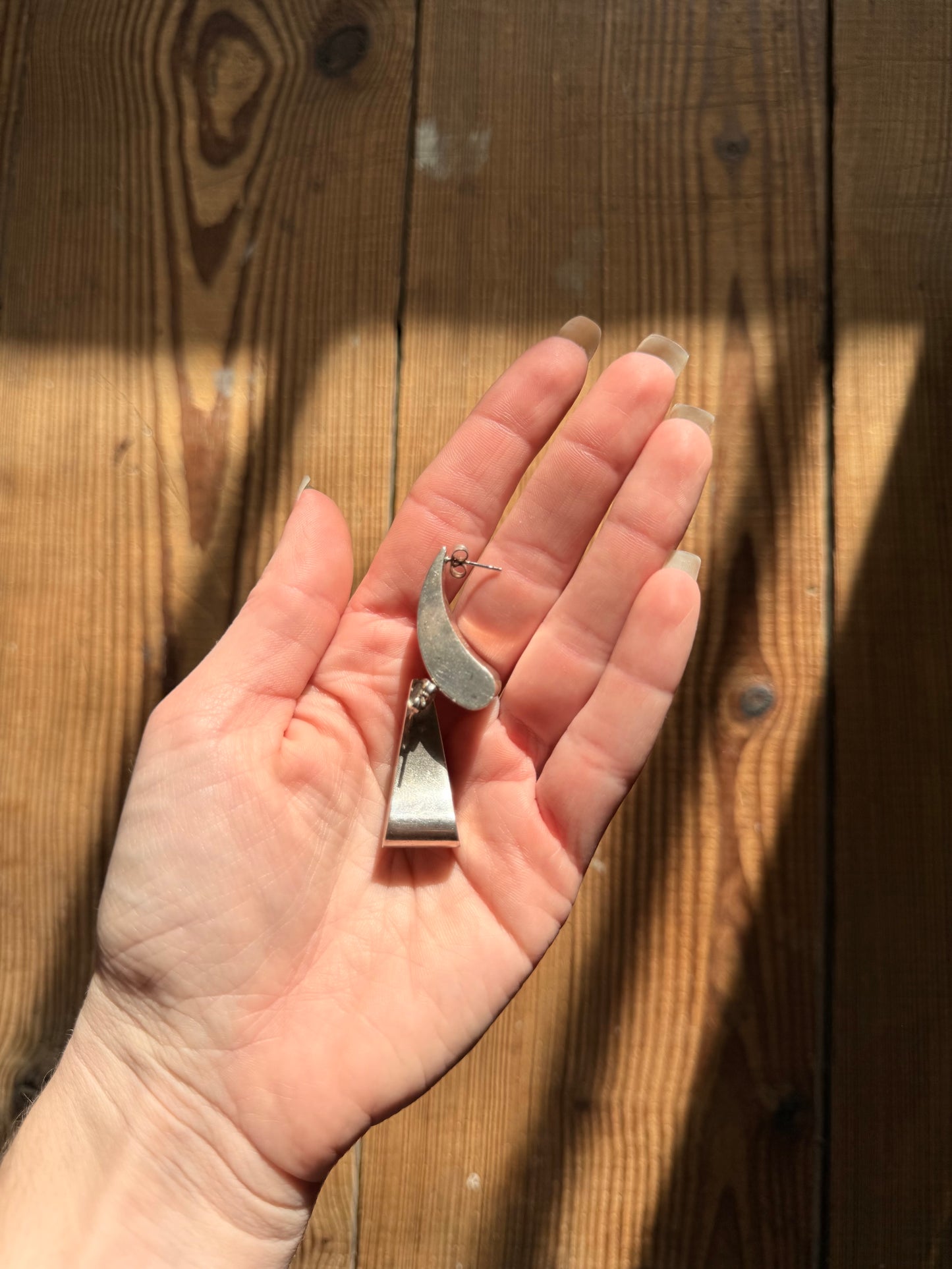 925 Silver Chunky Art Deco Style Hanging Earrings