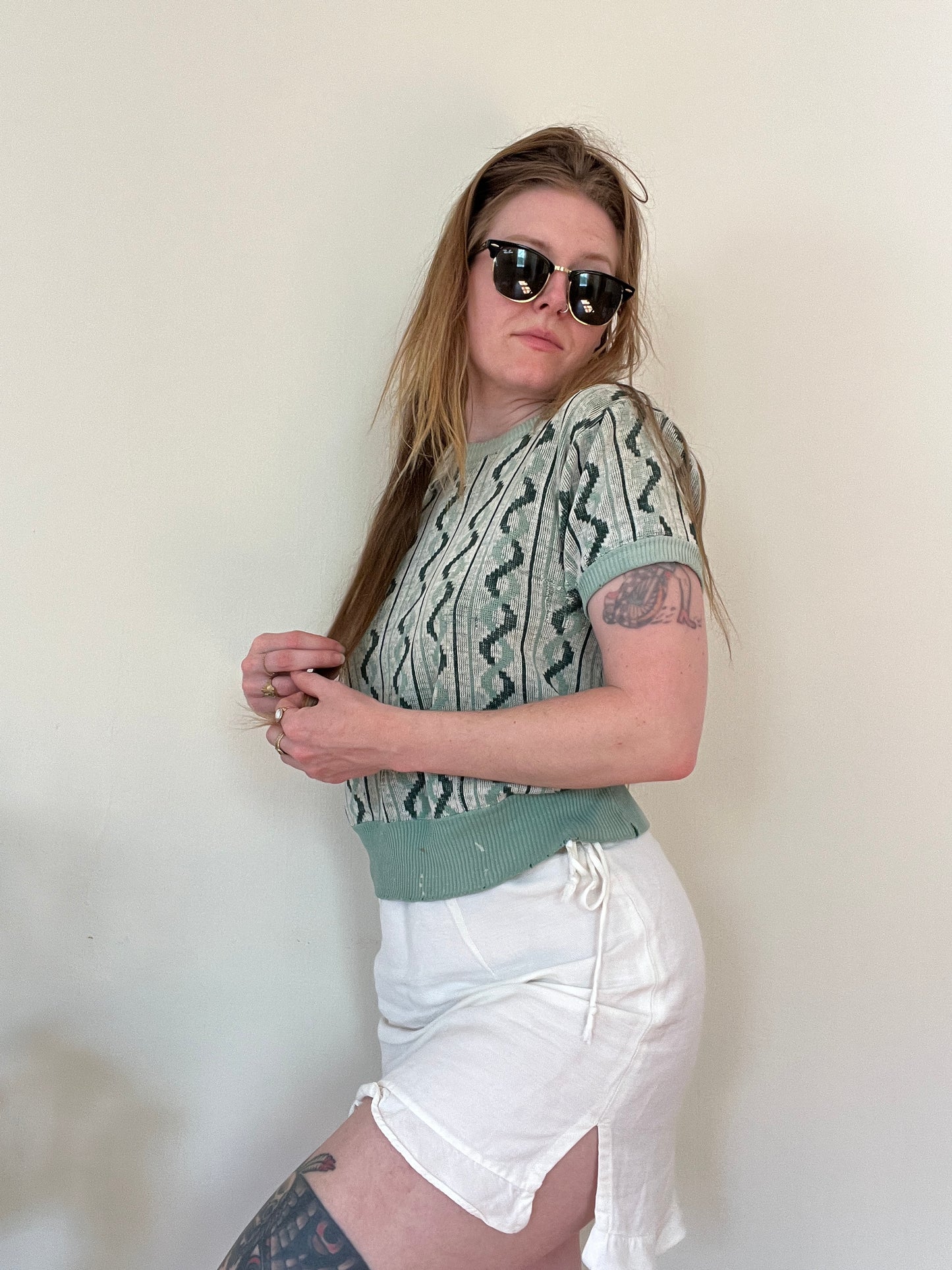 Vintage 1940s Twisted Novelty Short Sleeve Knit Sweater