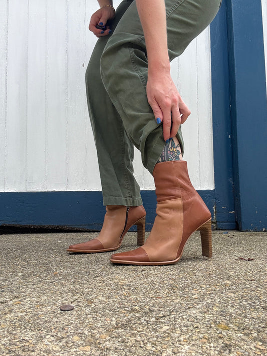 1980s Leather Color Block Boots Size 8