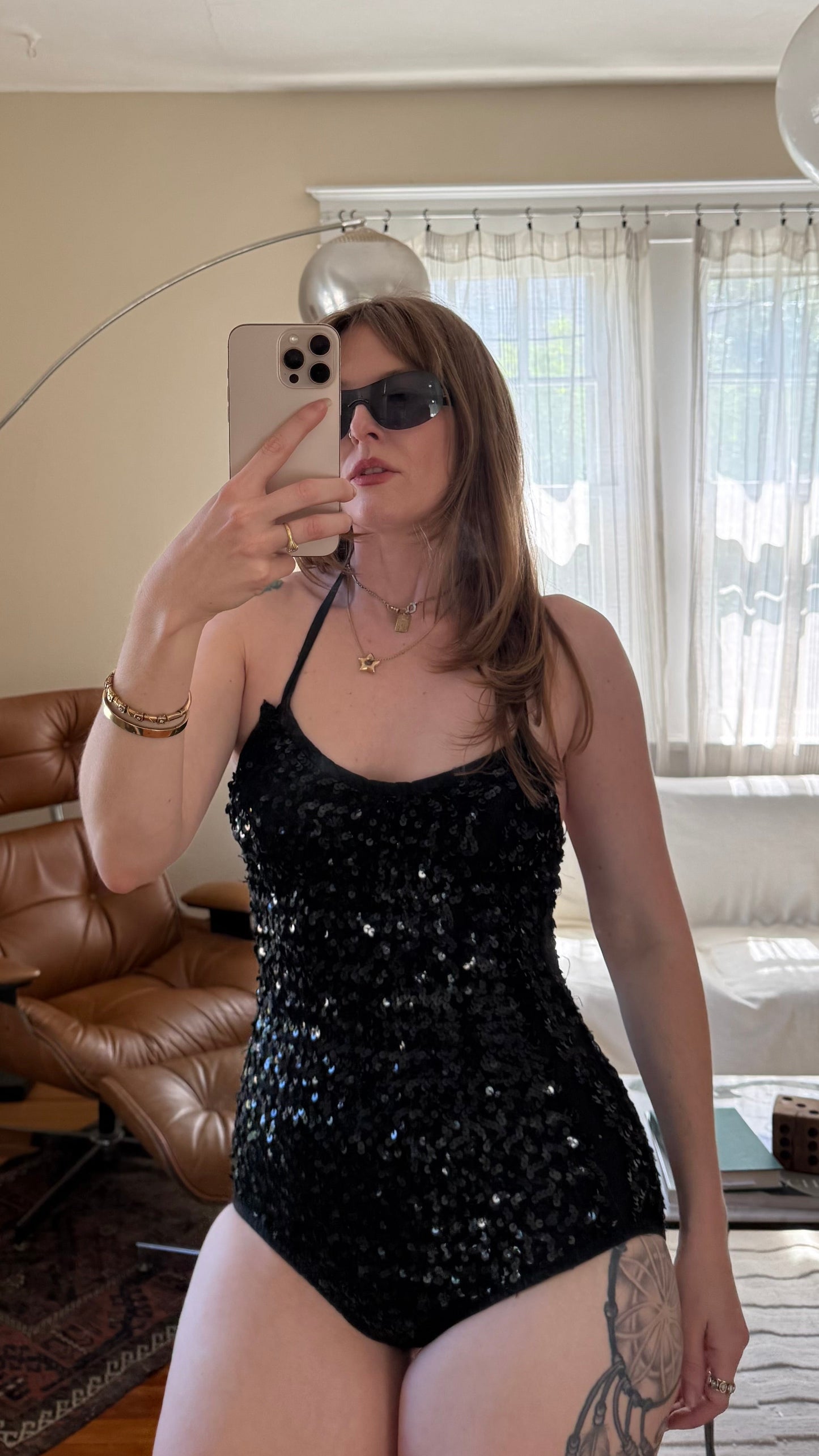 1960s Showgirl Full Sequin Leotard S