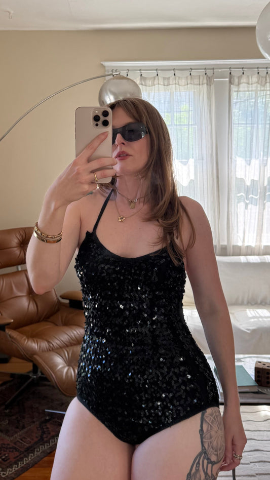 1960s Showgirl Full Sequin Leotard S
