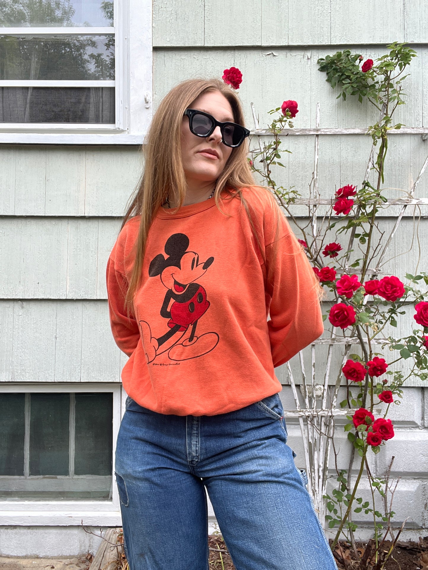 1960s 1970s Orange Mickey Crew Neck L