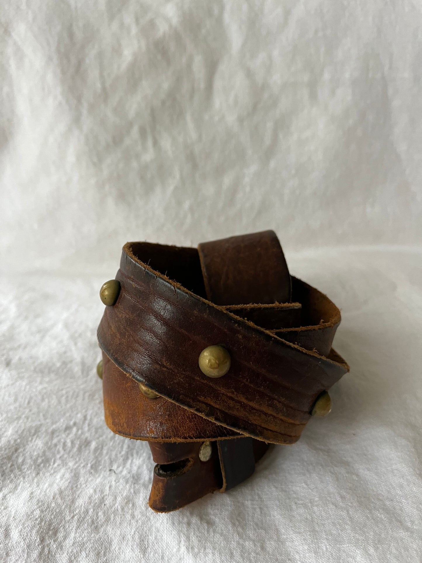 Brown Brass Single Studded Leather Belt 36”-41”