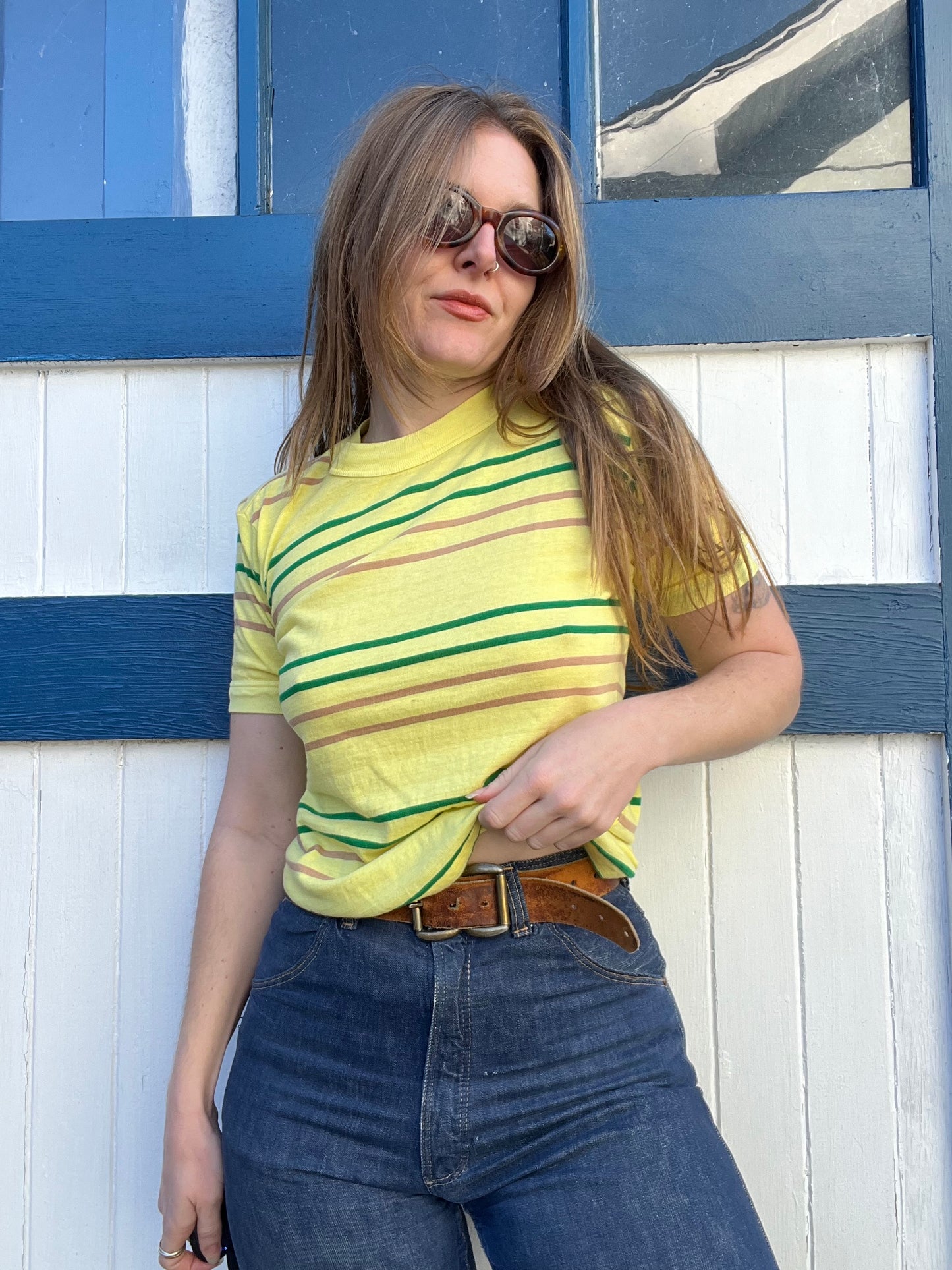 1970s Striped Yellow Shirt S/M