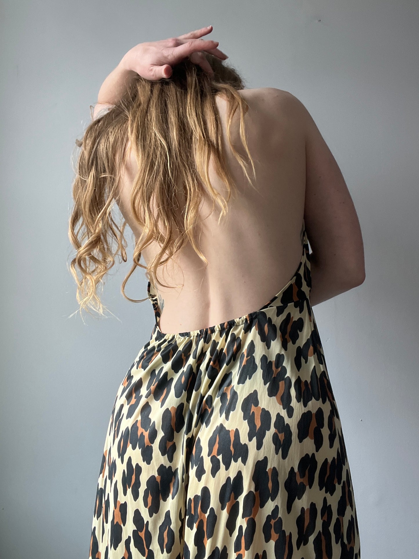 1970s Cheetah Print Low Back Maxi Dress