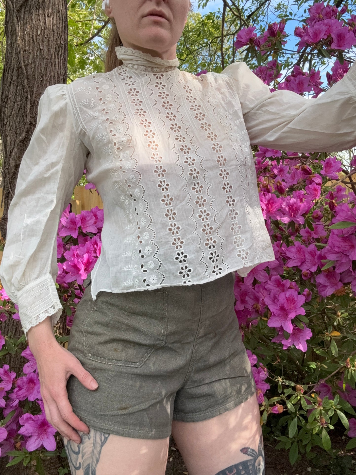 Antique Victorian White Cotton Top S