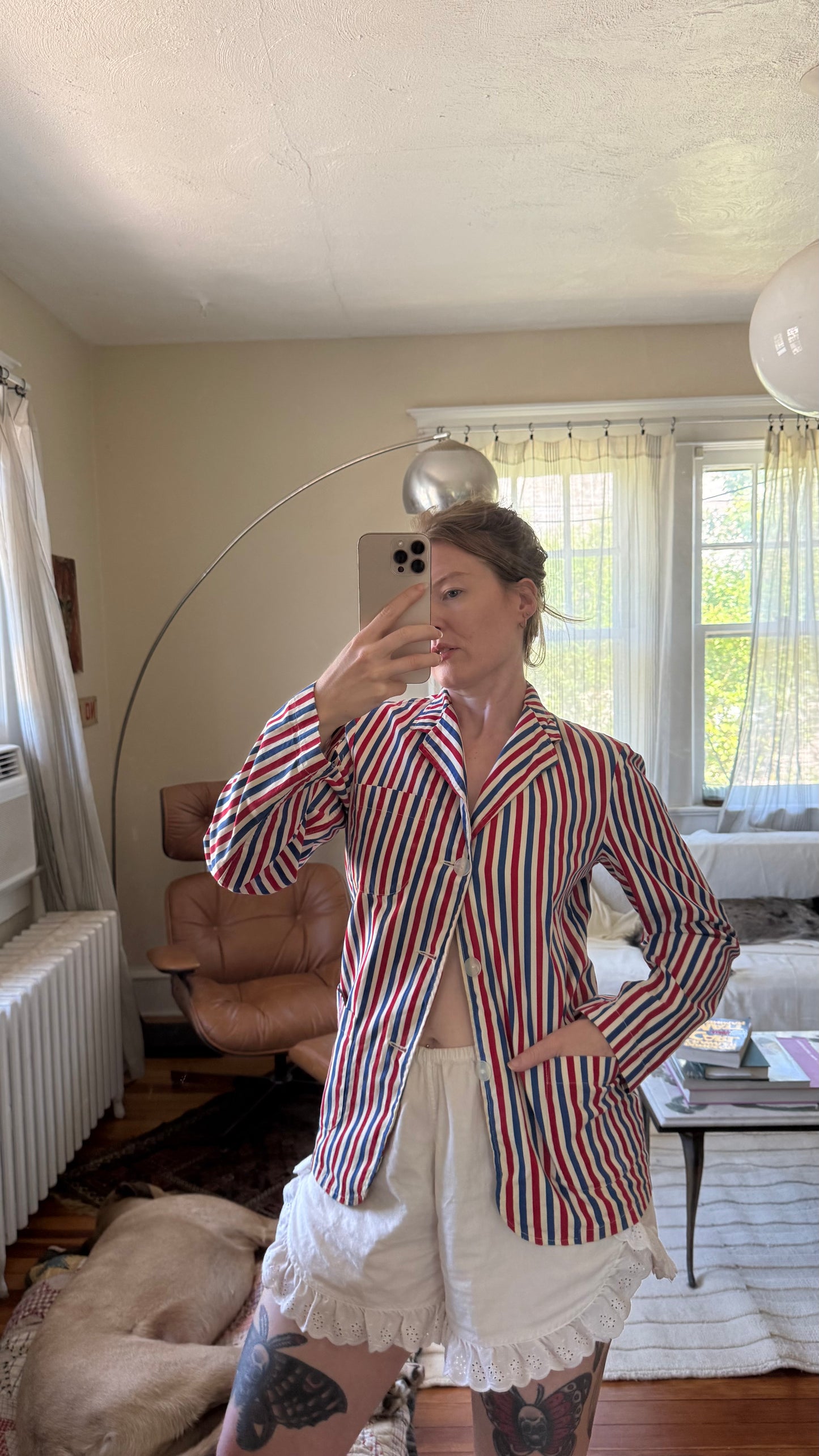 1940s or 1950s Red and Blue Striped Cotton Blazer M