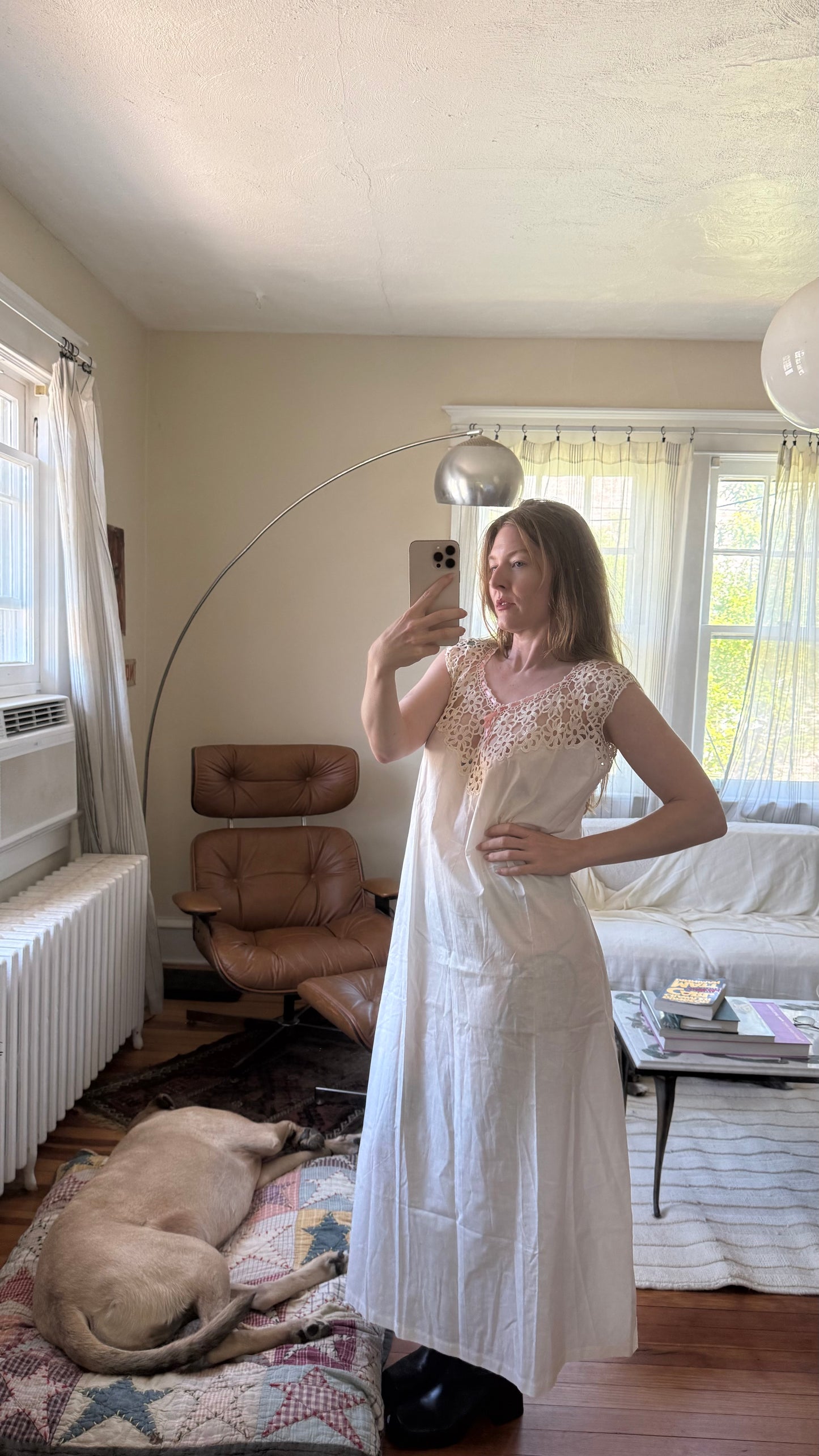 1920s or 1930s Victoria Era Cotton Crochet Maxi Dress S to L