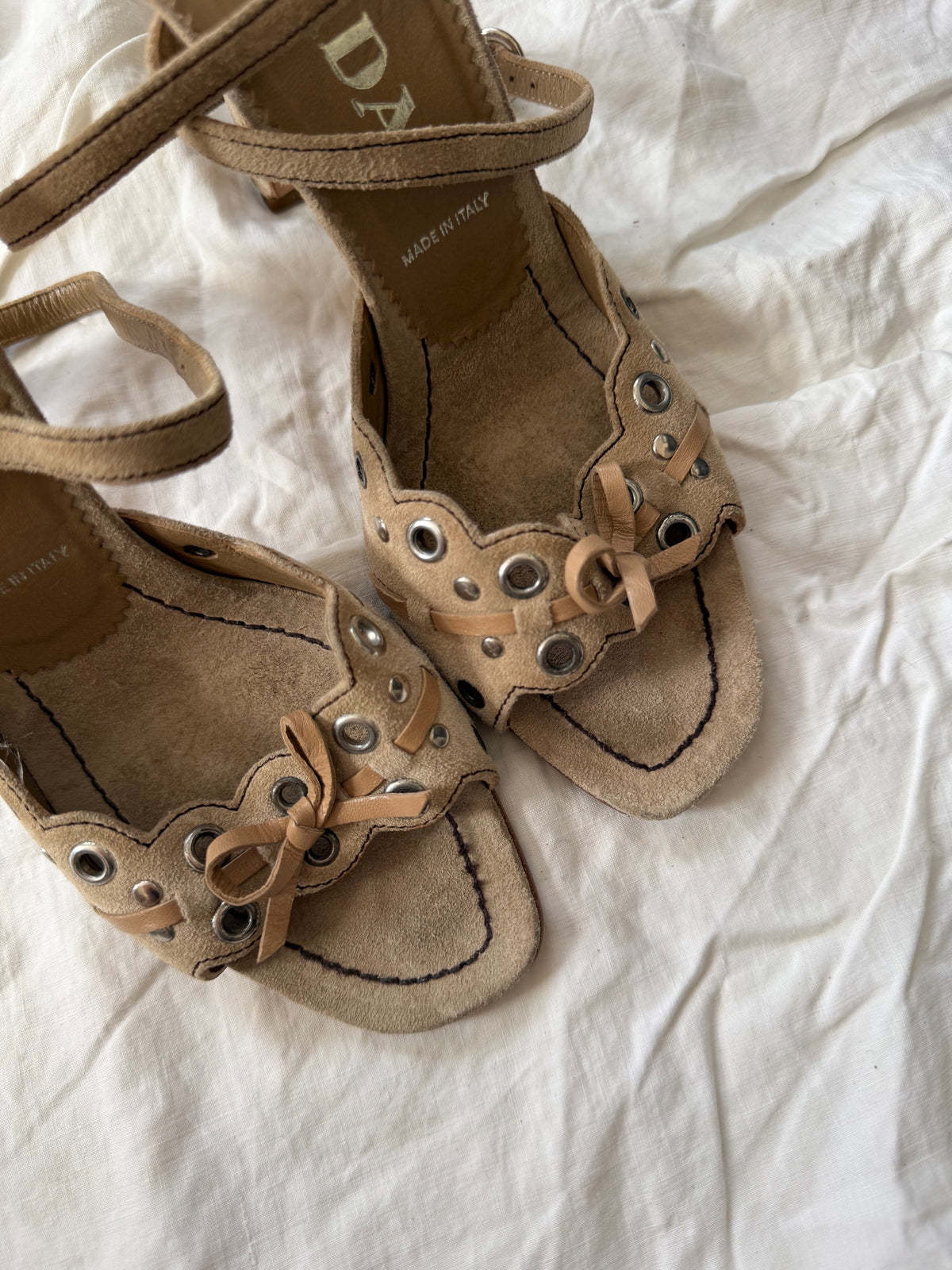 Vintage Cream Suede Leather Prada Grommet Pumps 36