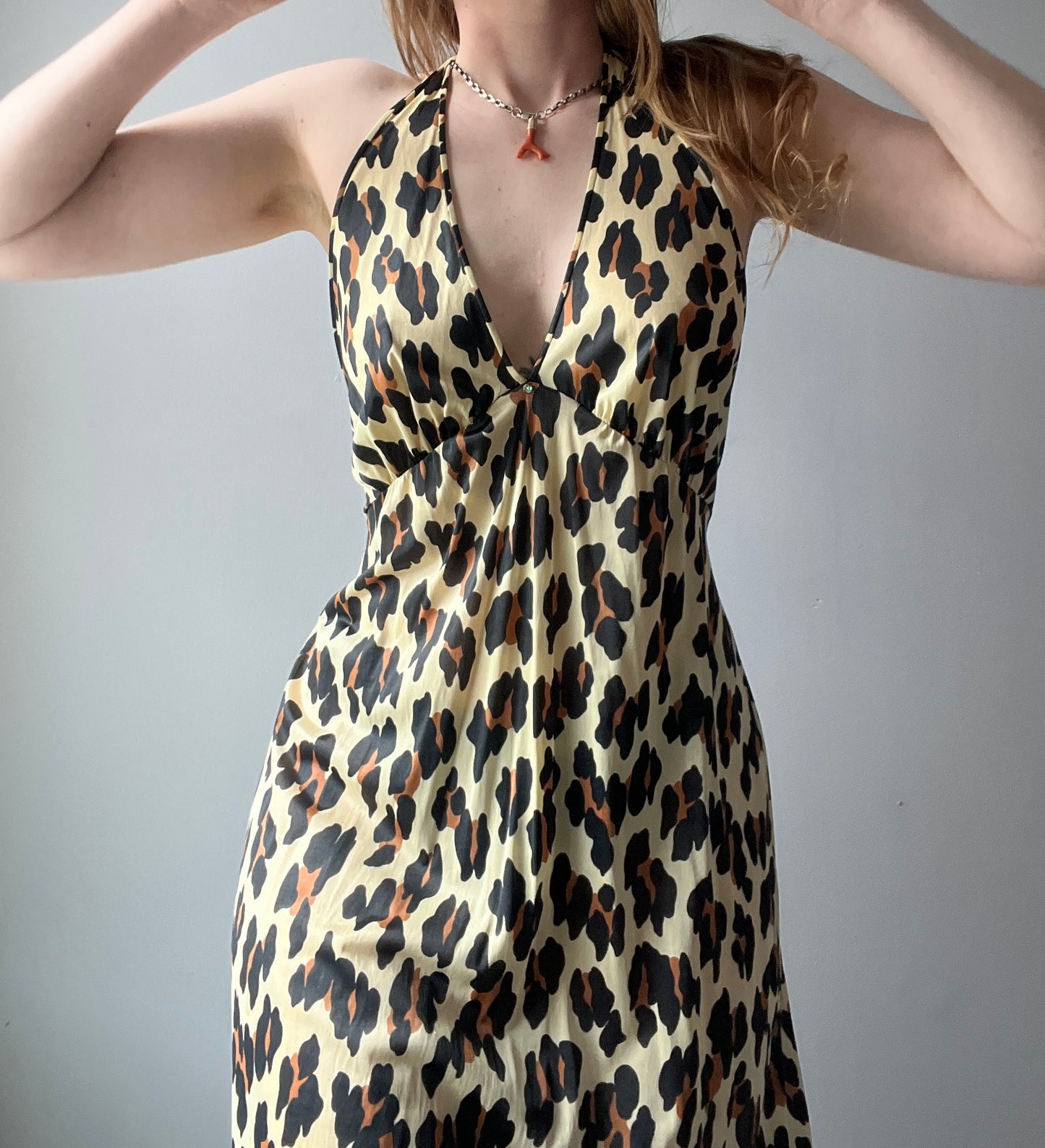 1970s Cheetah Print Low Back Maxi Dress