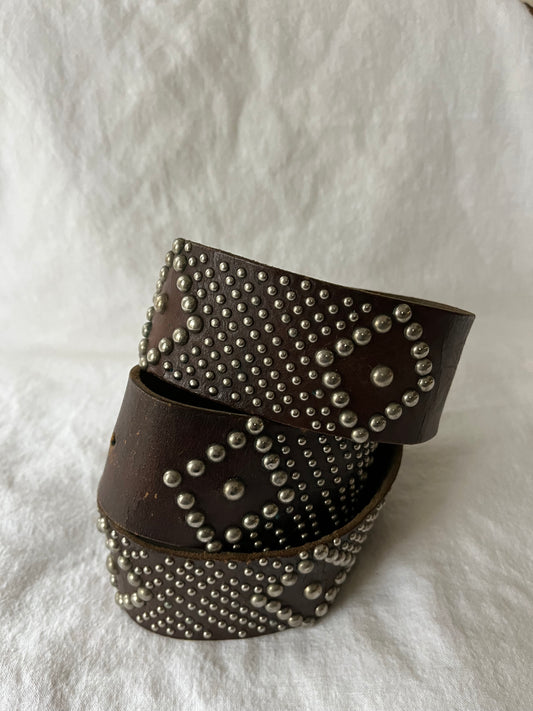 Intensely Studded Wide Brown Leather Belt 34”-40”