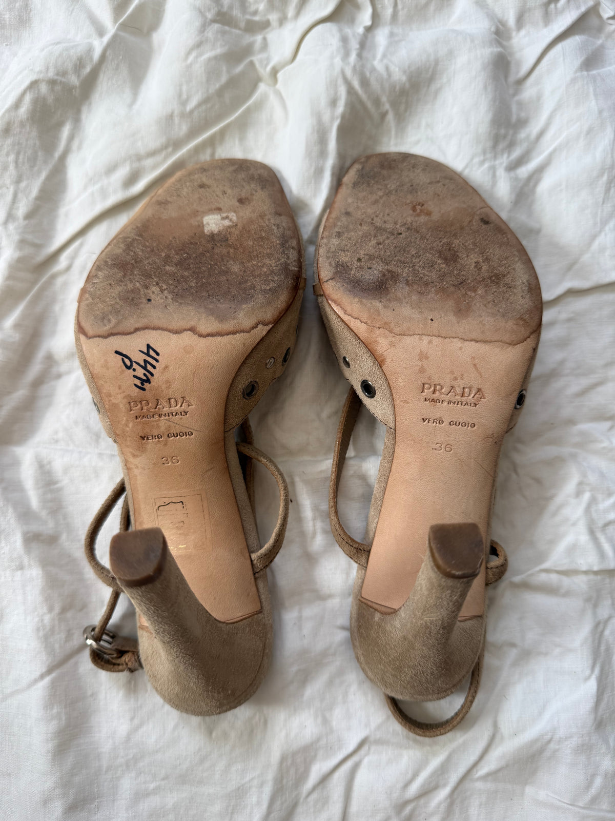 Vintage Cream Suede Leather Prada Grommet Pumps 36