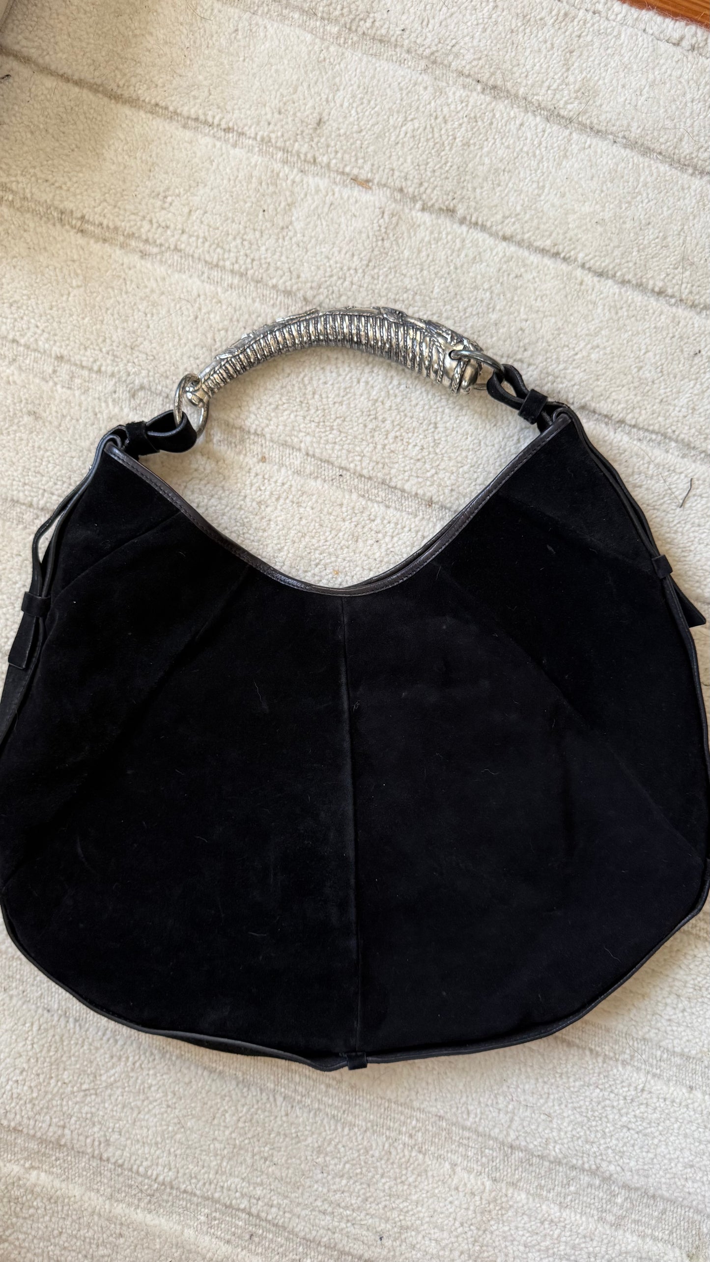 Vintage YSL Mombasa Black Suede Purse with Metal Horn