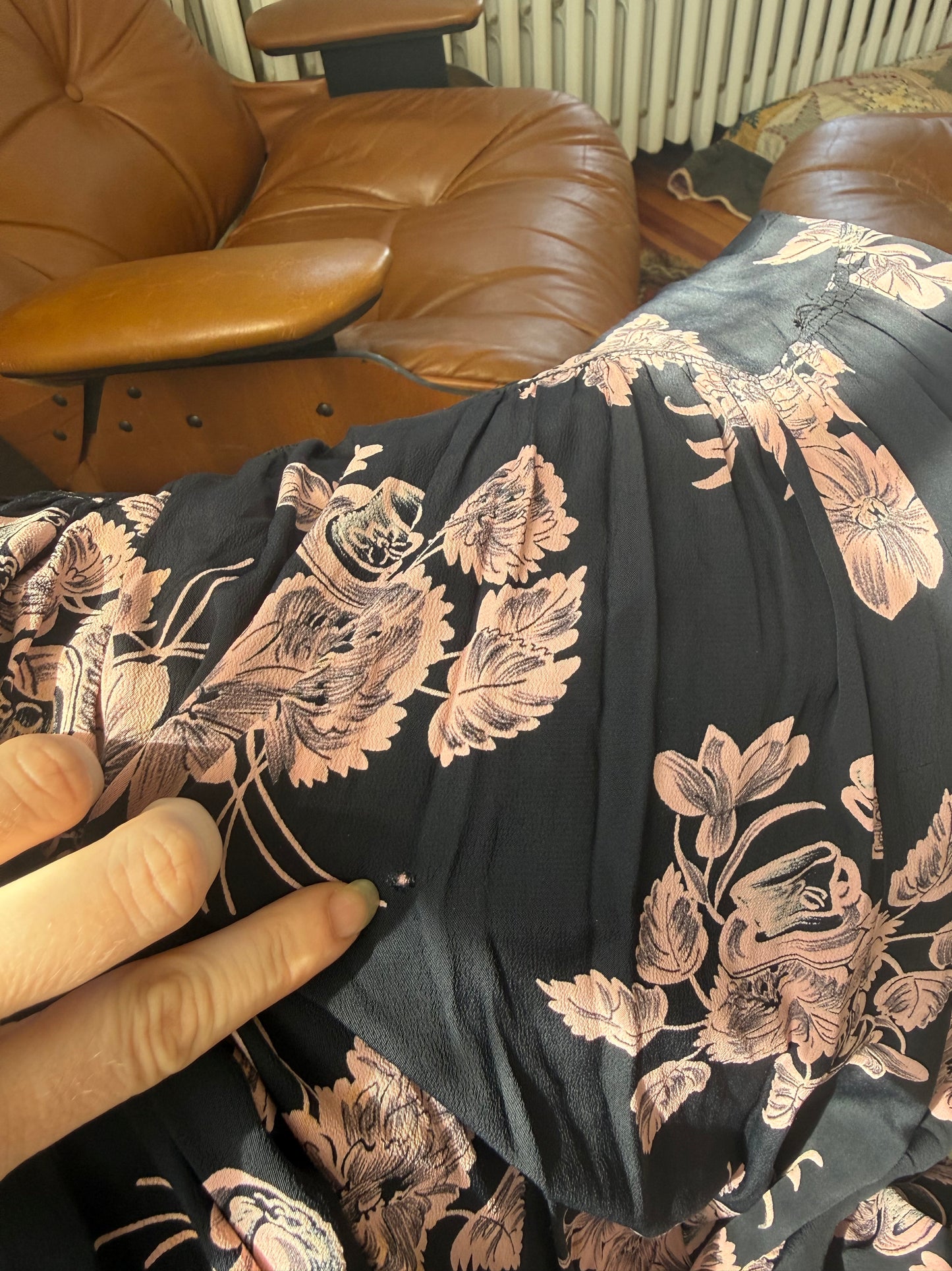 1940s or 1950s Cold Rayon Tea Cup Print Dress S/M