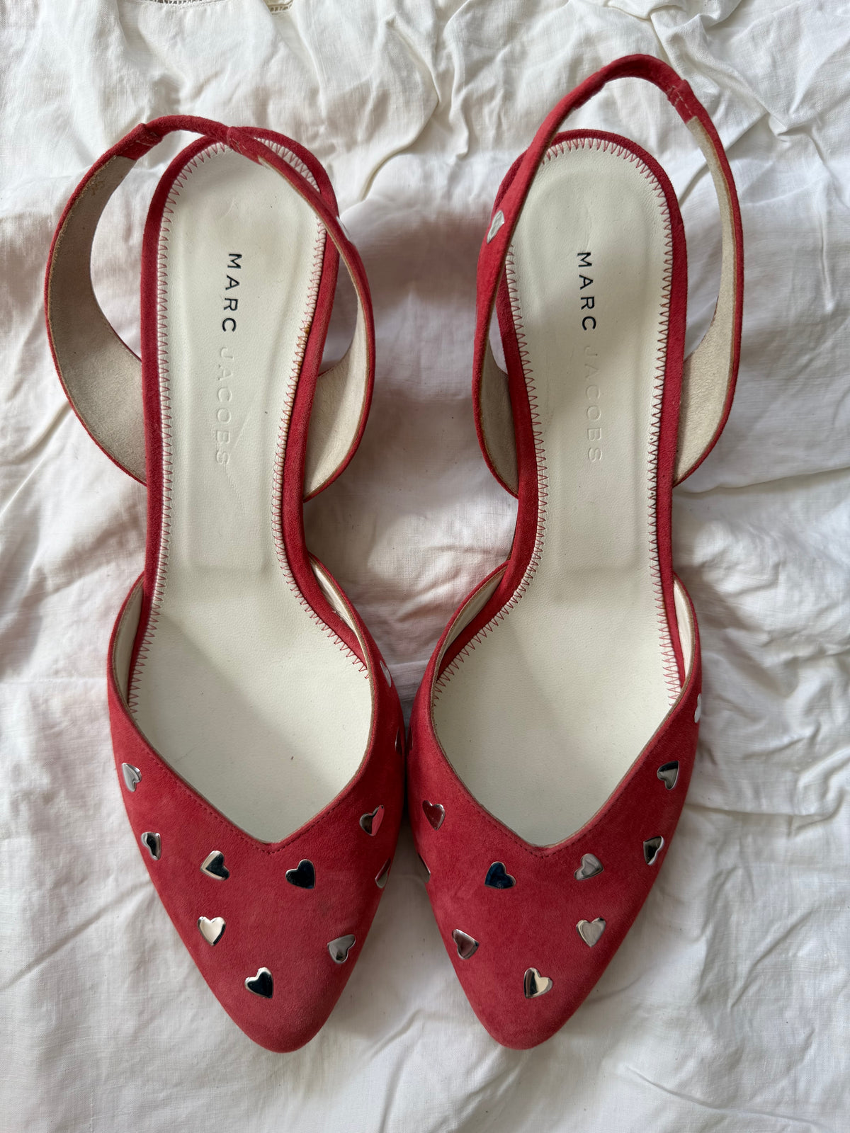 Vintage Marc Jacobs Pink Suede Heels with Heart Detailing 9.5