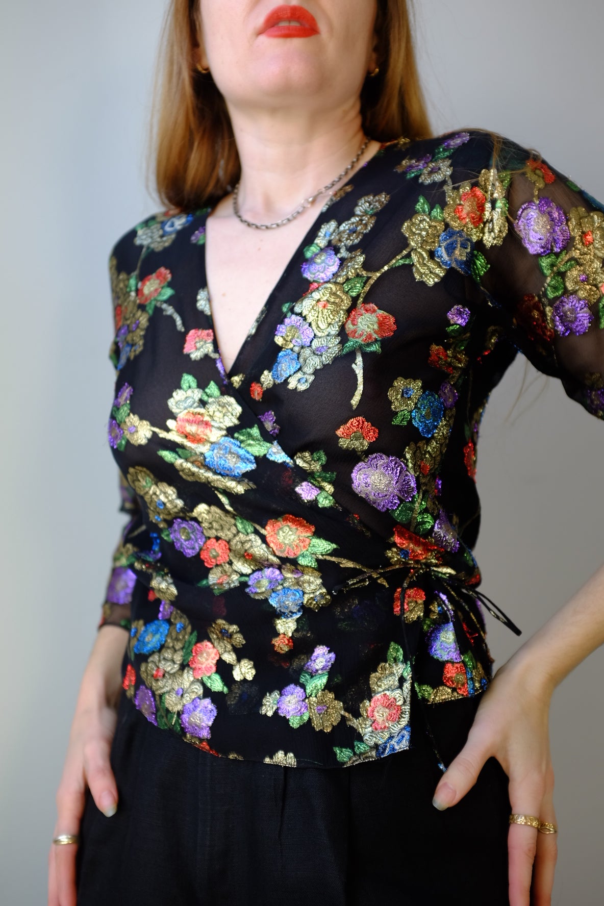 1970s Dinallo Designer Floral Wrap Top