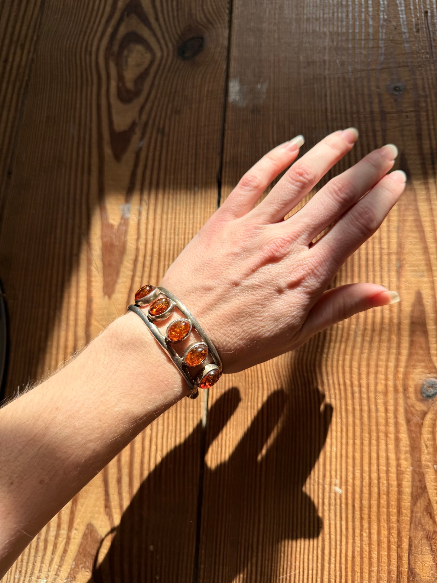 925 Silver & Amber Stone Cuff