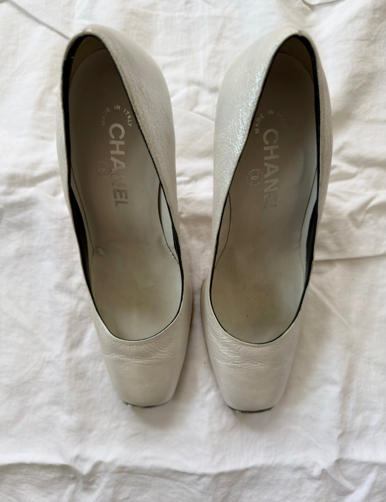 Vintage White Square Toe Chanel Heels 36.5
