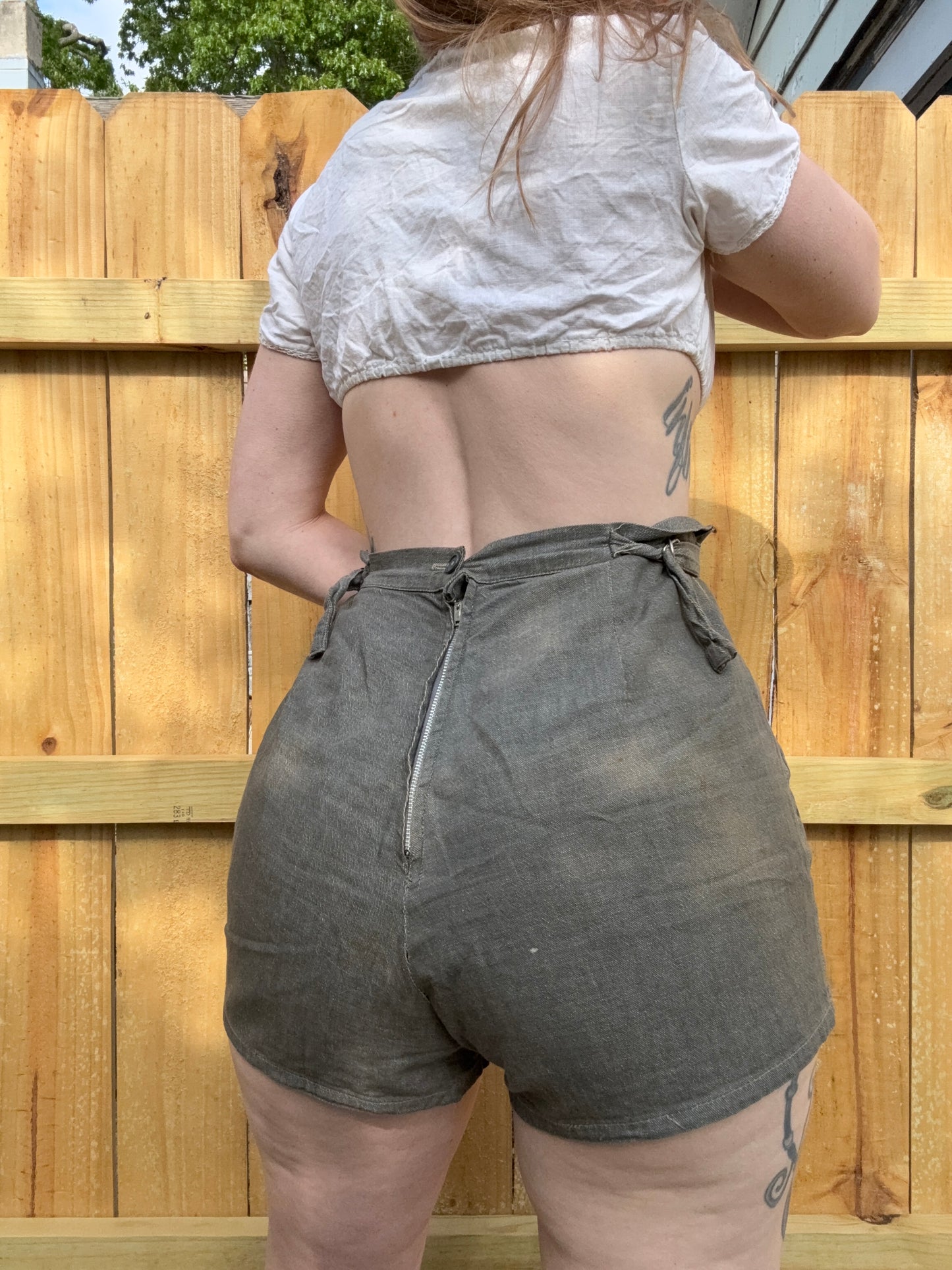 1940s Grey Shorts with Side Buckles