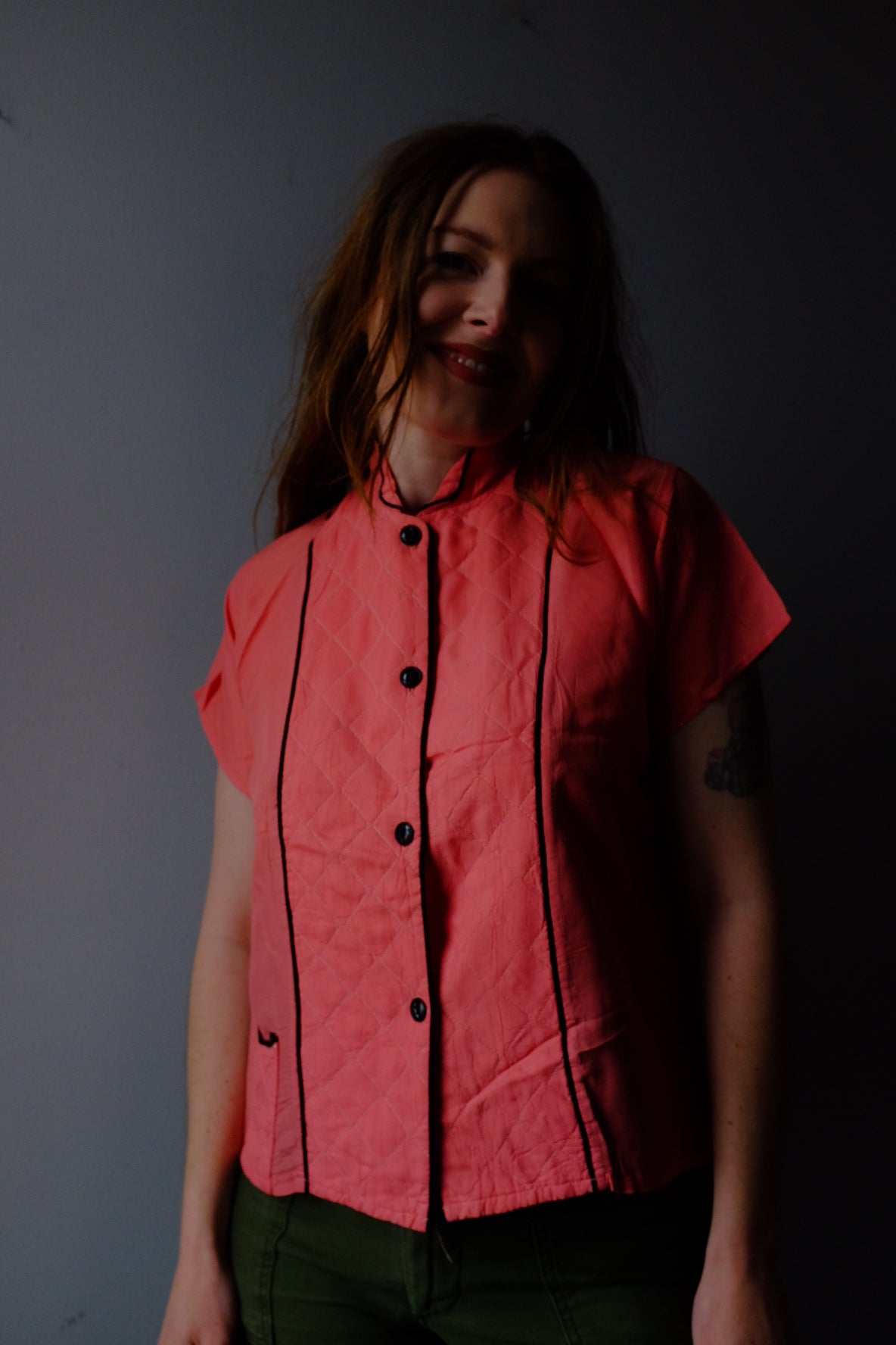 1940s Satin Button Up Pink Top