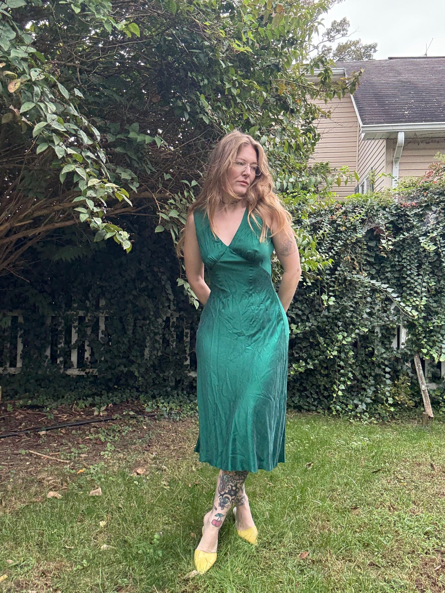 1940s Emerald Green Silk Slip