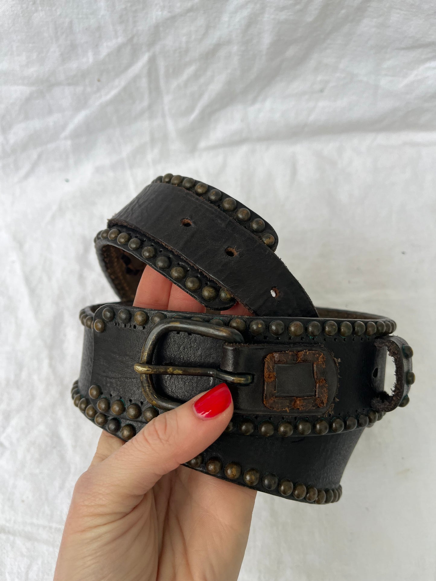 Double RL Ralph Lauren Studded Black Belt 34”-38”