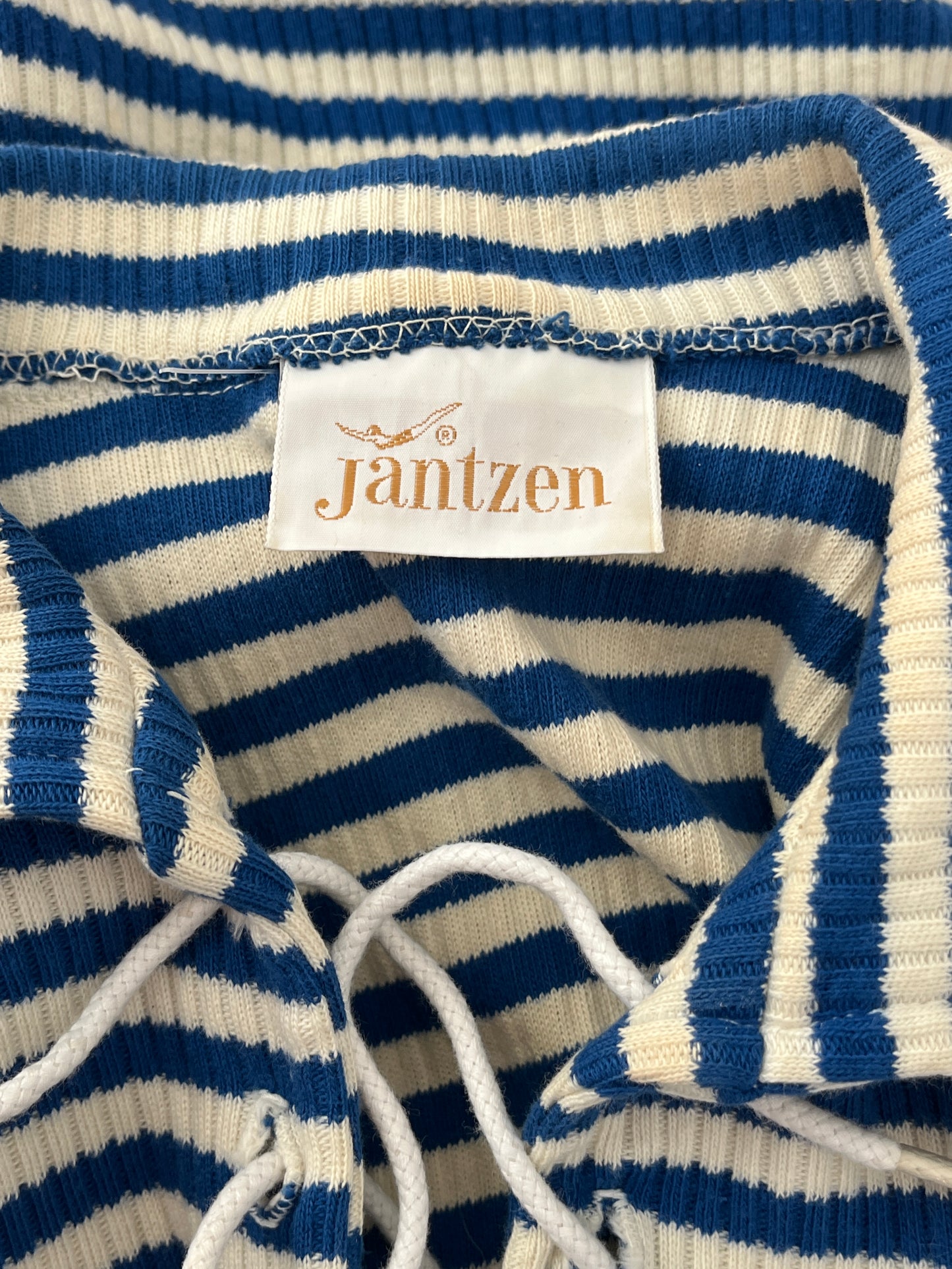 1950s Jantzen Lace Up Striped Blue Top M