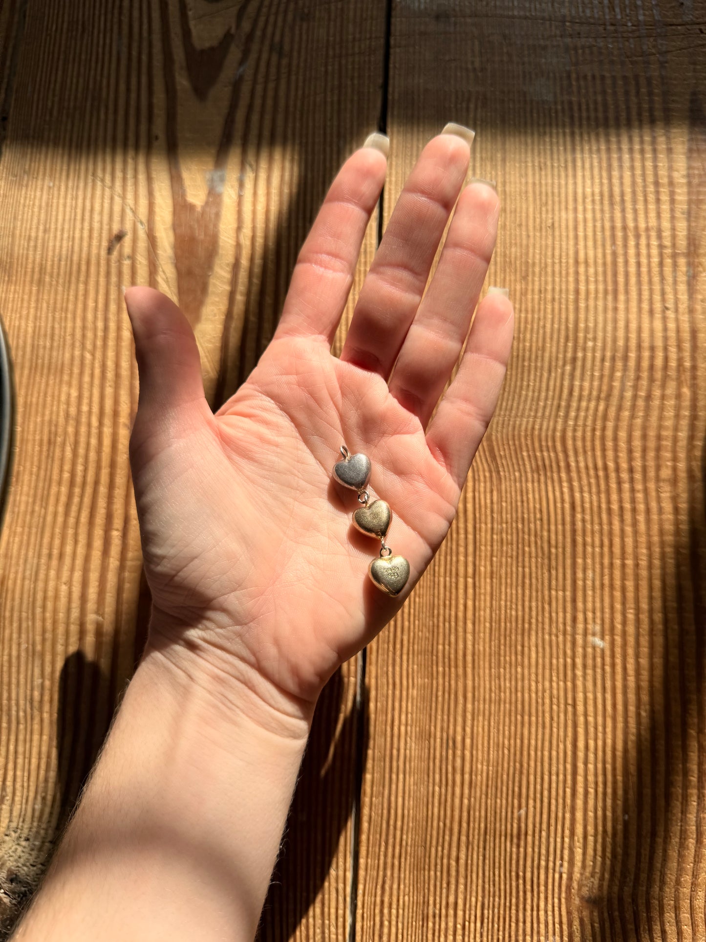 Tiffany & Co 3 Tiered Tri Color Hanging Heart Pendant