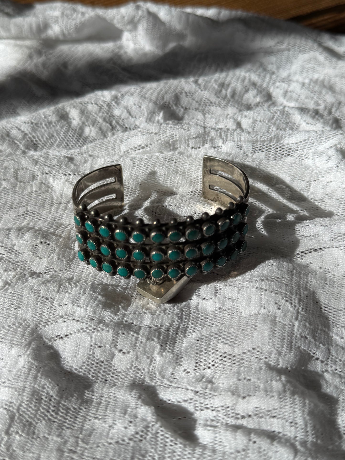 Antique Zuni 3 Row Snake Eye Turquoise 925 Silver Cuff