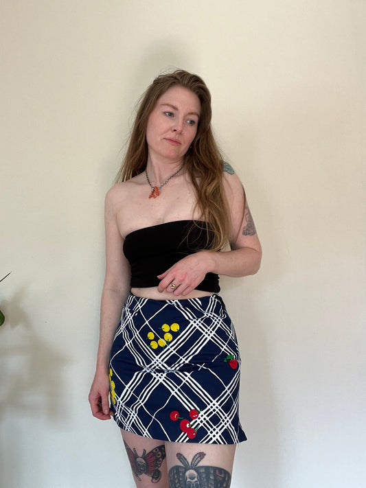 Plaid Fruit 1970s Skort 25”