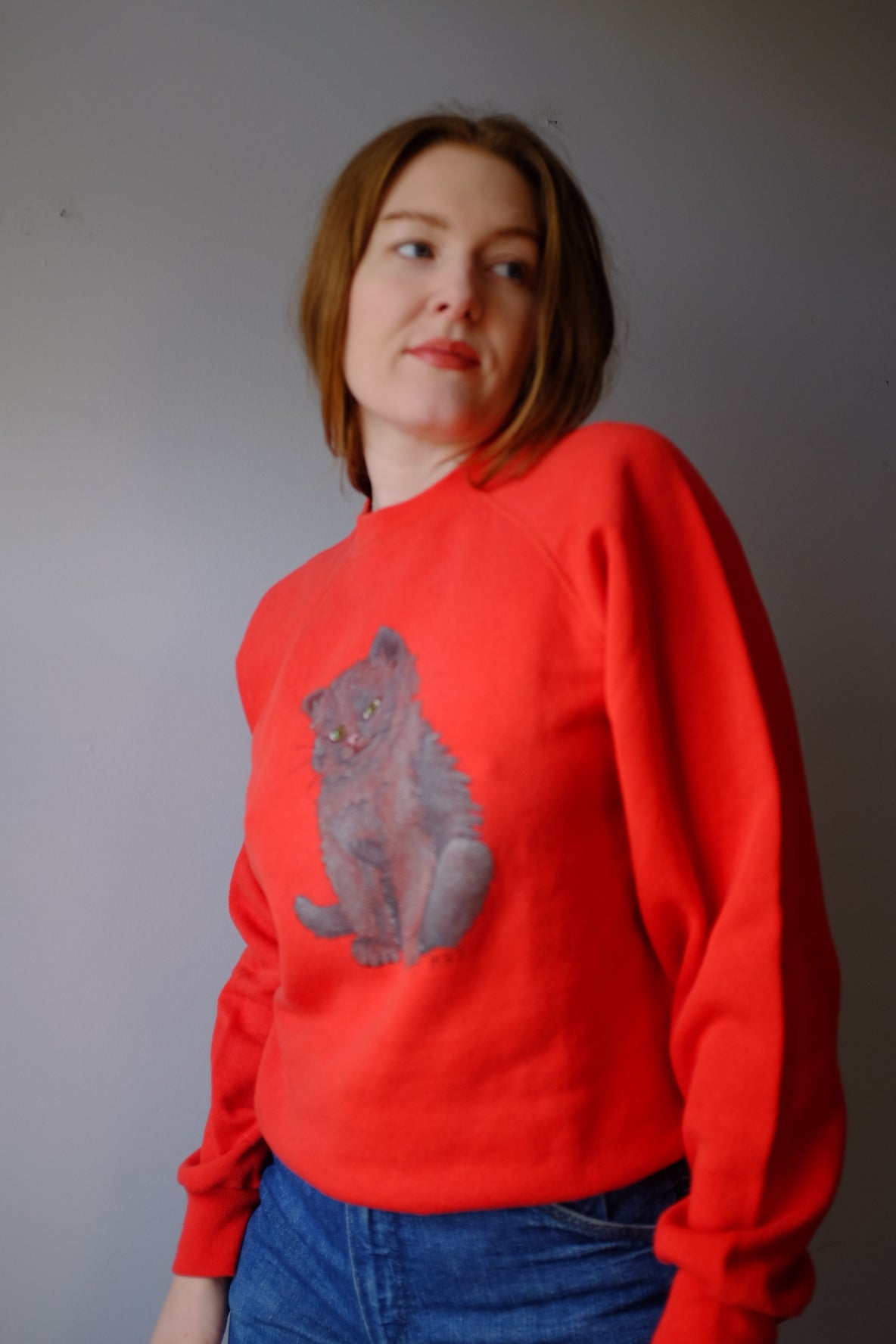 1980s Hand Painted Kitty Sweater