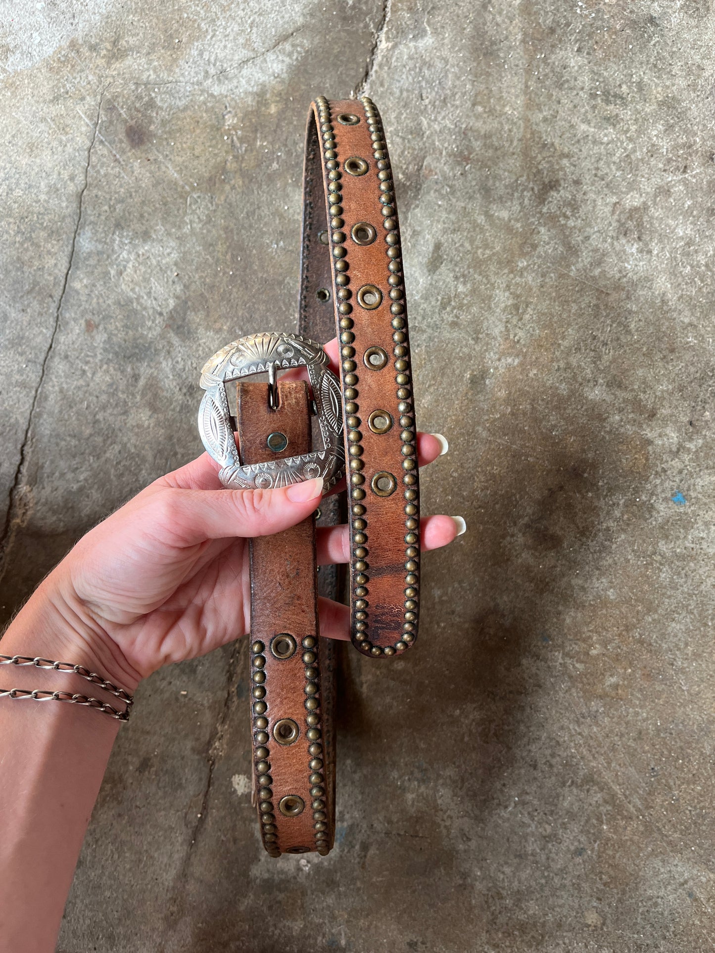 RRL Studded Brown Leather Belt