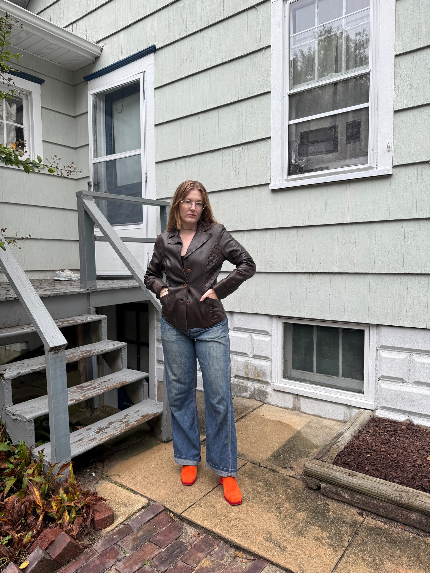 1990s Brown Leather Jacket M