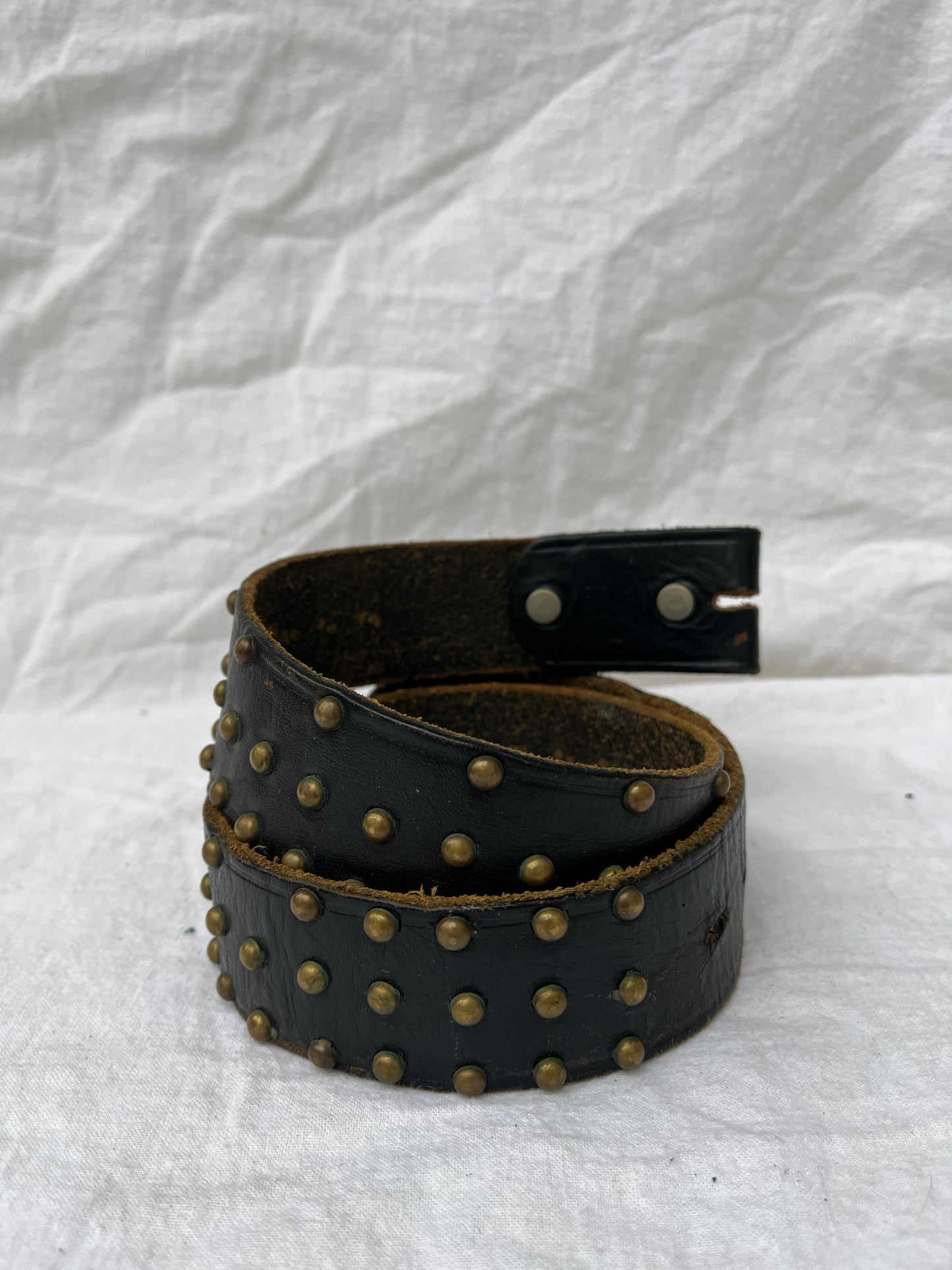 Black Leather Belt with Brass Studs 27”-32”