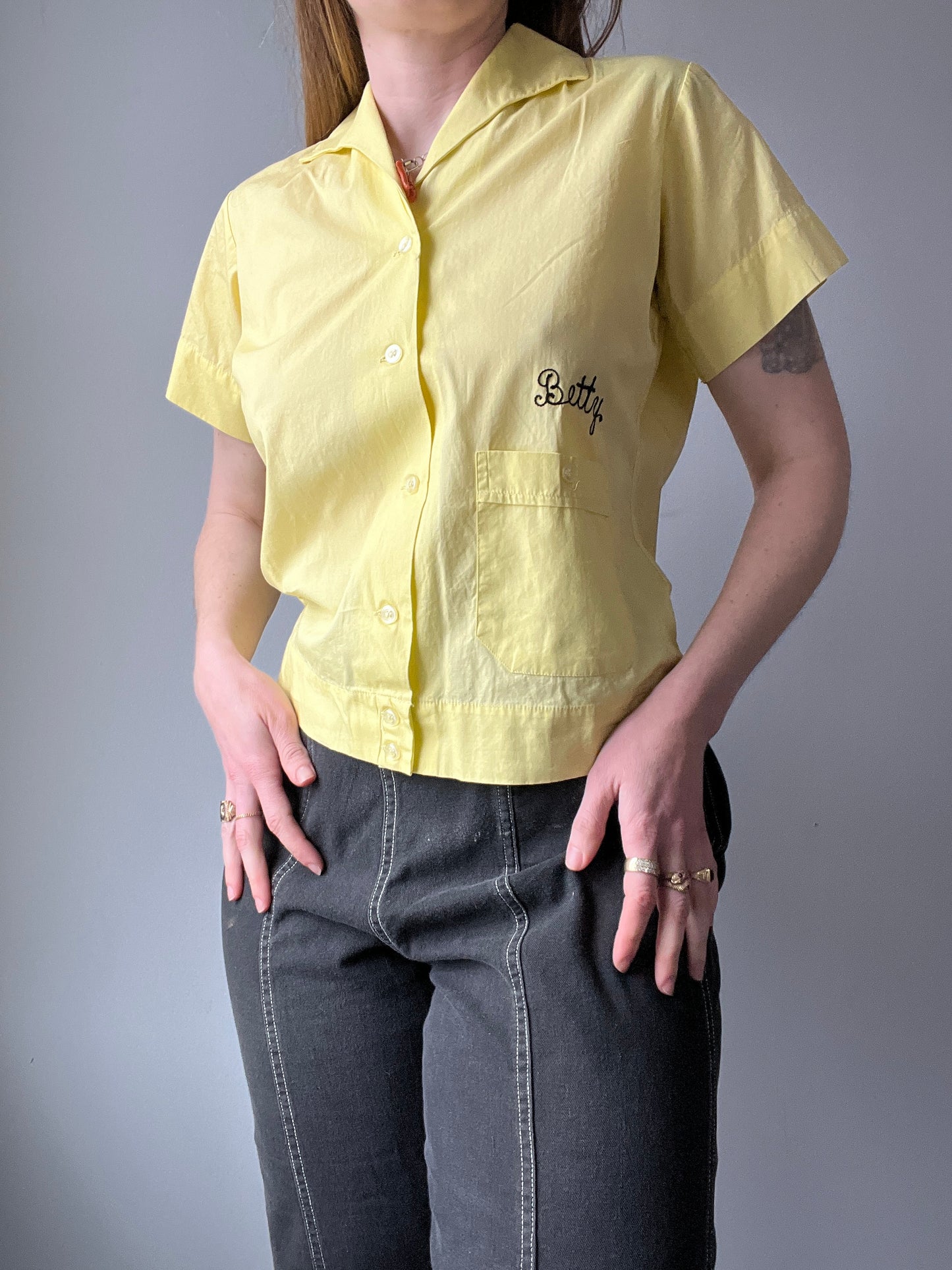 1950s Chainstitched Yellow Bowling Shirt M