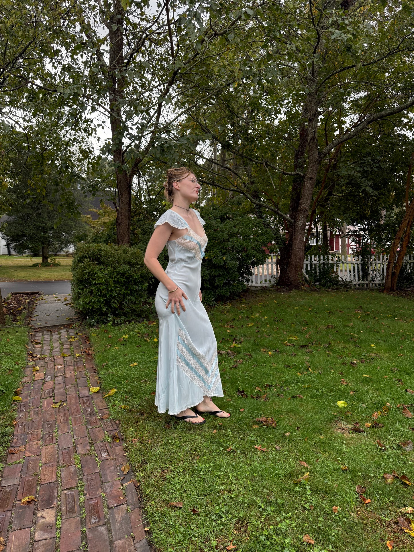 1940s Light Blue Rayon Slip Dress M/L