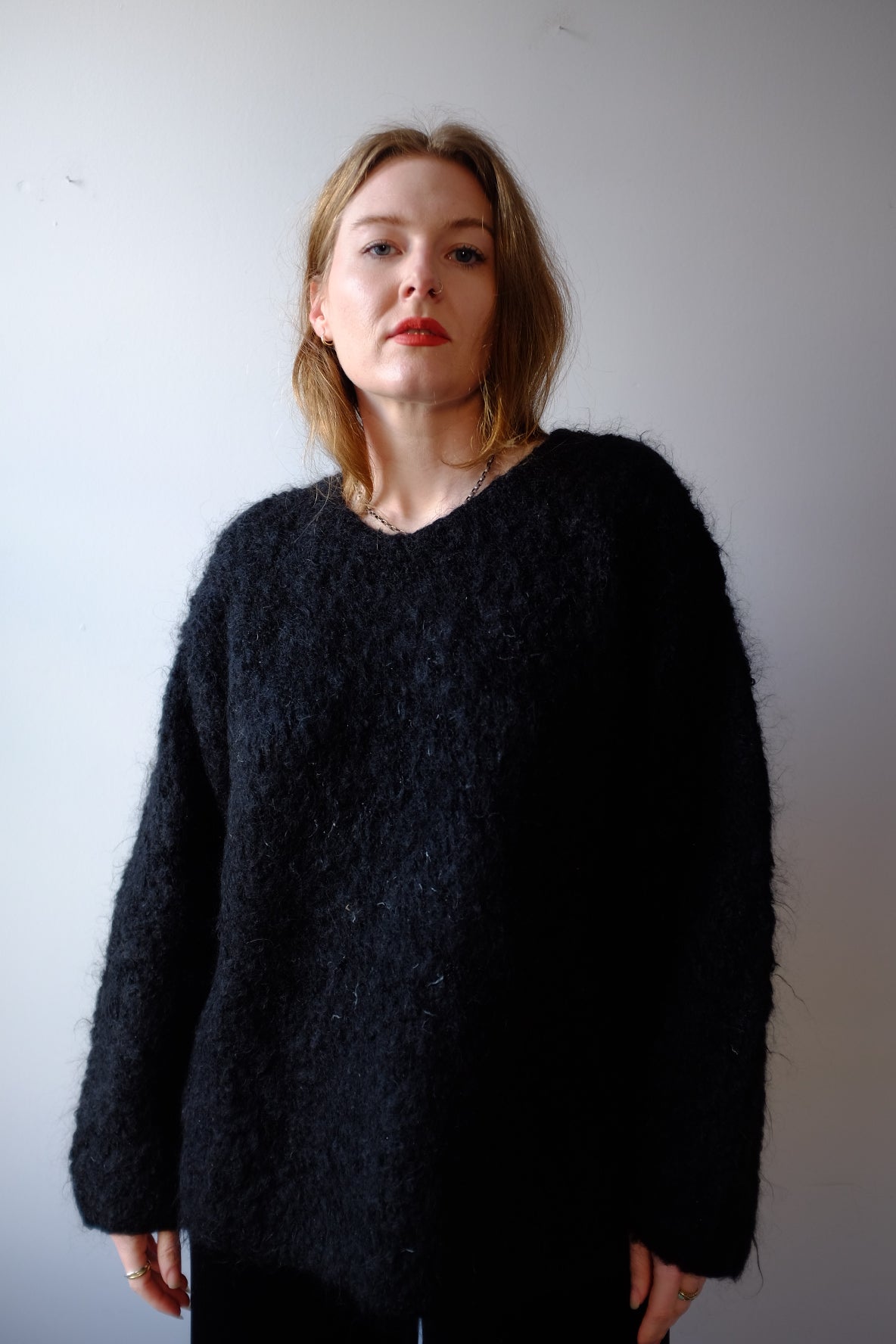 1980s Black Shaggy Mohair Fenn Wright & Manson Sweater