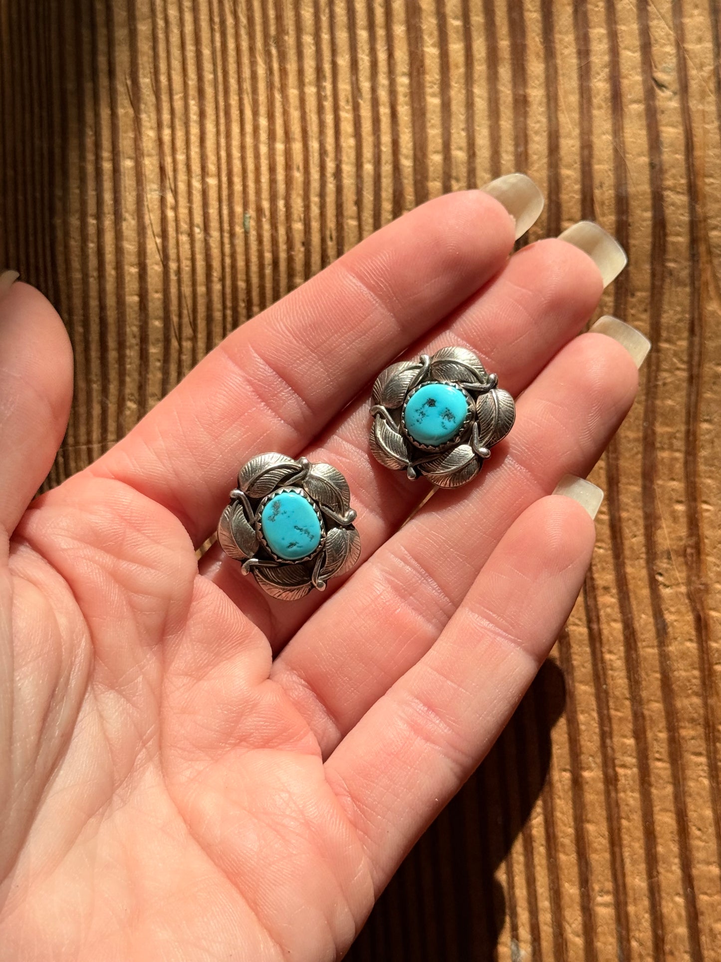 925 Silver & Turquoise Earrings Floral Leaf Ring