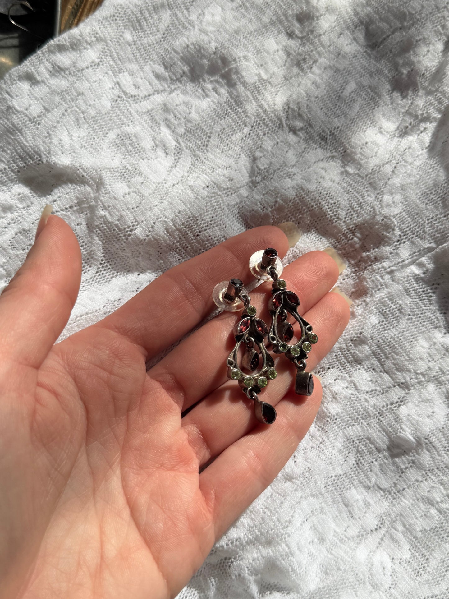 925 Silver & Stones Hanging Chandelier Earrings